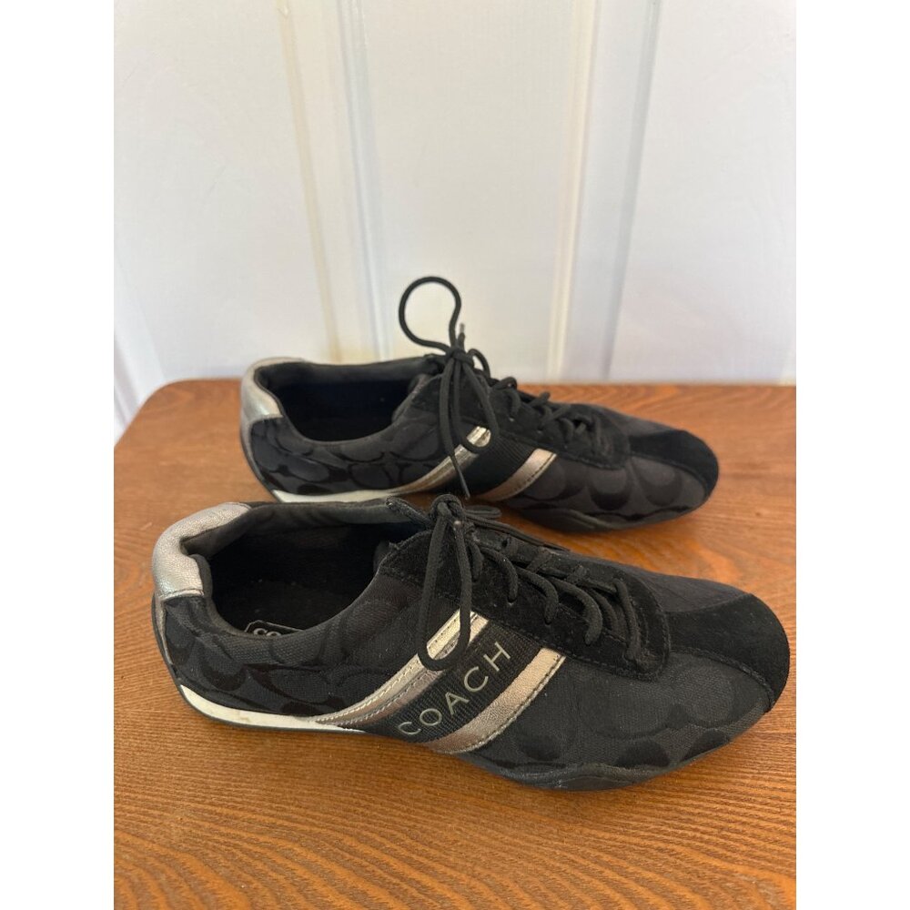 Coach Jayme Womens Sneakers 6M Black Monogram Lace-Up Casual Shoes